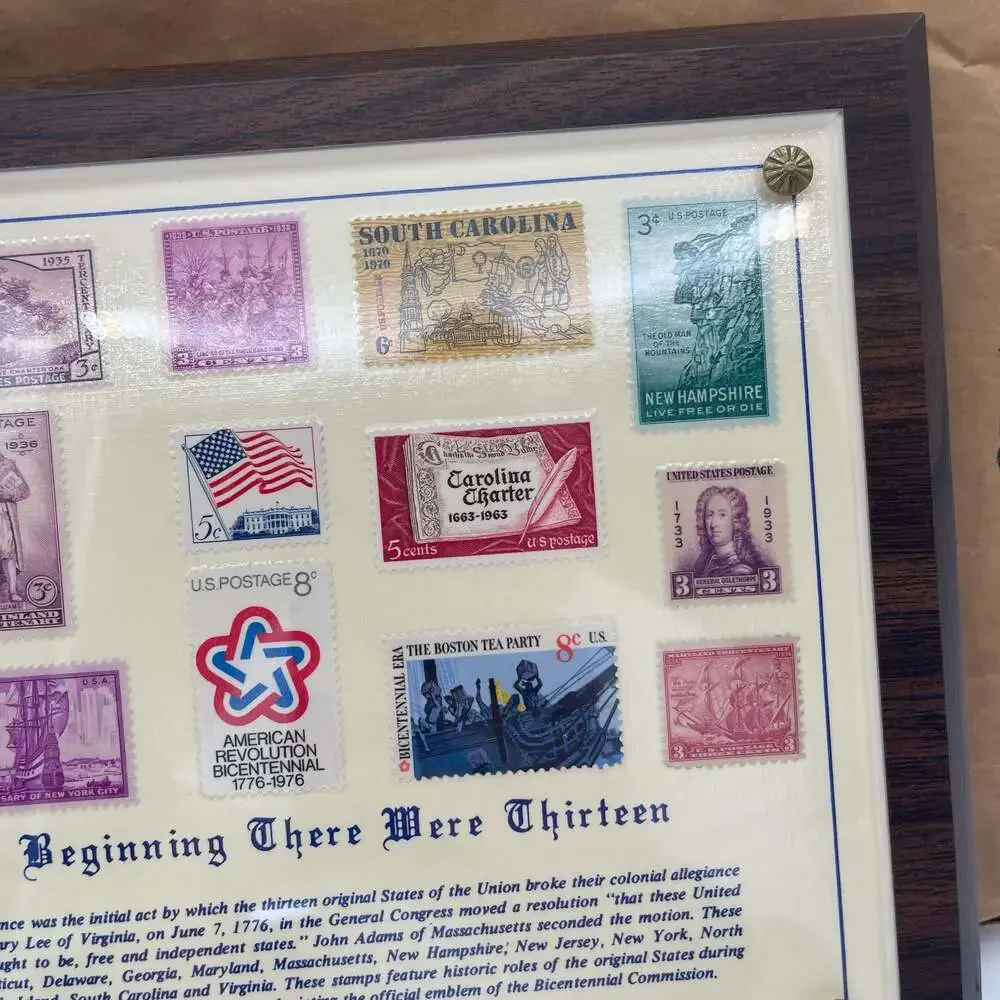 In the Beginning There Were Thirteen - Framed Historical U.S. Postage Stamp Coll